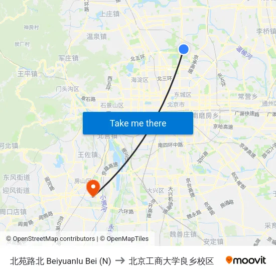 北苑路北  Beiyuanlu Bei (N) to 北京工商大学良乡校区 map