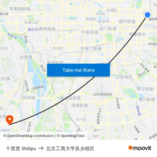 十里堡 Shilipu to 北京工商大学良乡校区 map