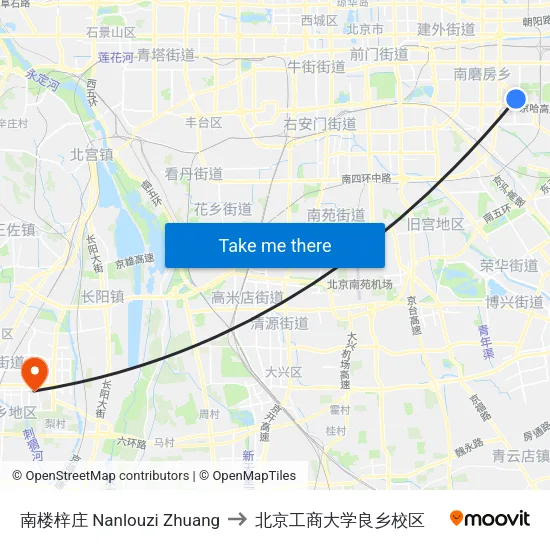 南楼梓庄 Nanlouzi Zhuang to 北京工商大学良乡校区 map