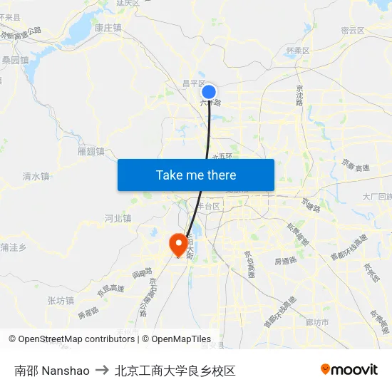南邵 Nanshao to 北京工商大学良乡校区 map