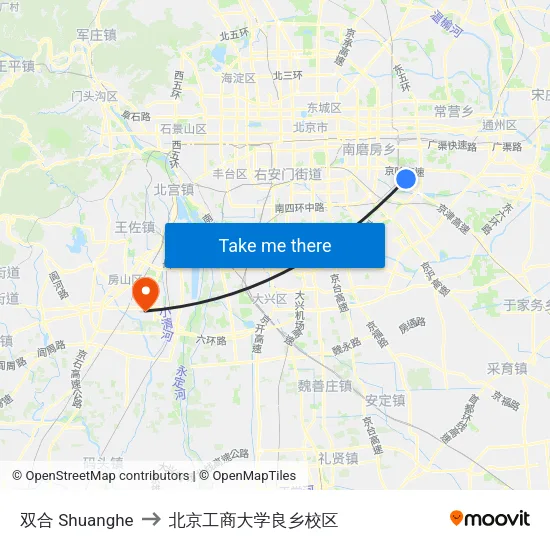 双合 Shuanghe to 北京工商大学良乡校区 map