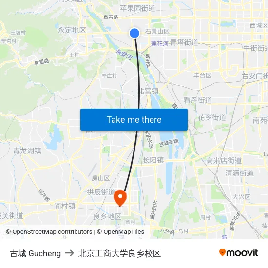 古城 Gucheng to 北京工商大学良乡校区 map