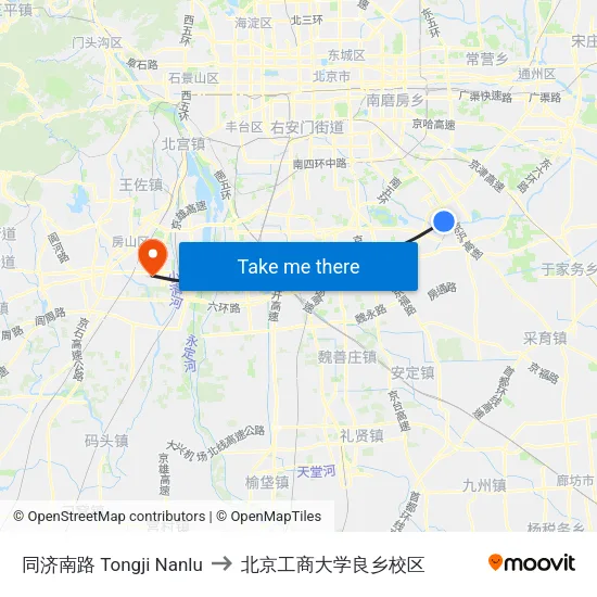 同济南路 Tongji Nanlu to 北京工商大学良乡校区 map
