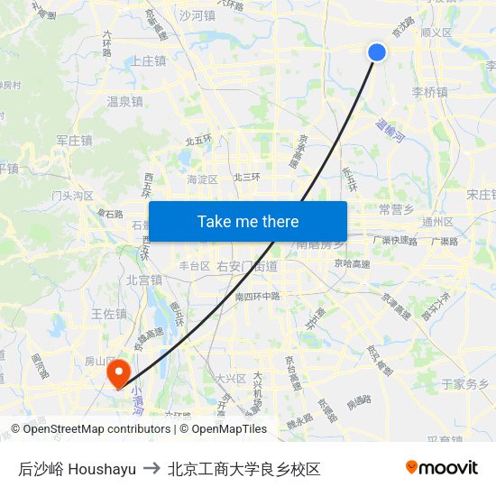 后沙峪 Houshayu to 北京工商大学良乡校区 map