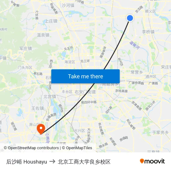 后沙峪 Houshayu to 北京工商大学良乡校区 map