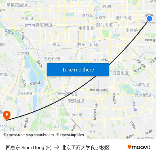四惠东 Sihui Dong (E) to 北京工商大学良乡校区 map