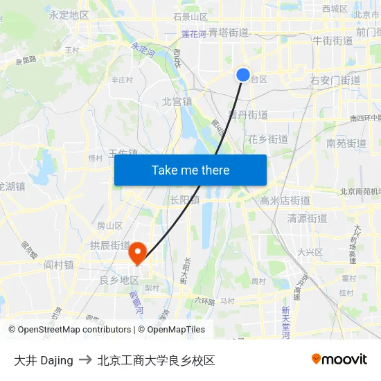 大井 Dajing to 北京工商大学良乡校区 map