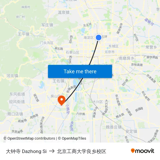 大钟寺 Dazhong Si to 北京工商大学良乡校区 map