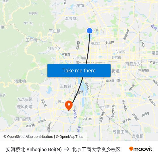 安河桥北 Anheqiao Bei(N) to 北京工商大学良乡校区 map