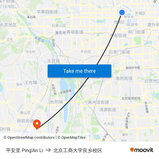 平安里 Ping'An Li to 北京工商大学良乡校区 map