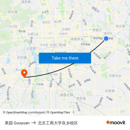 果园 Guoyuan to 北京工商大学良乡校区 map