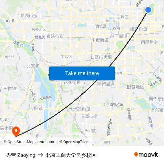 枣营 Zaoying to 北京工商大学良乡校区 map