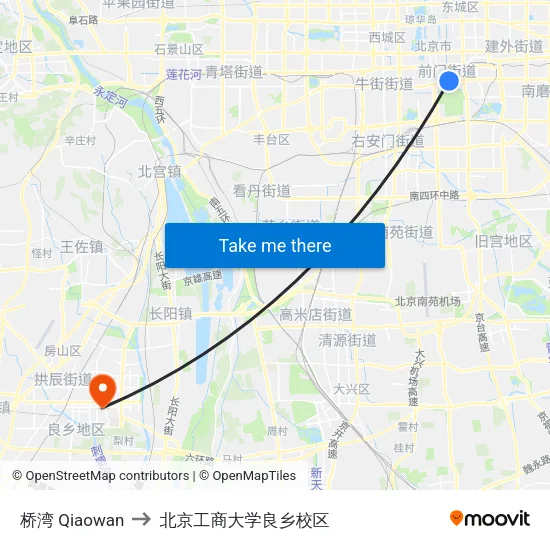 桥湾 Qiaowan to 北京工商大学良乡校区 map