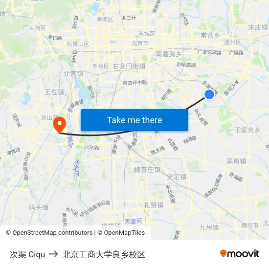 次渠 Ciqu to 北京工商大学良乡校区 map