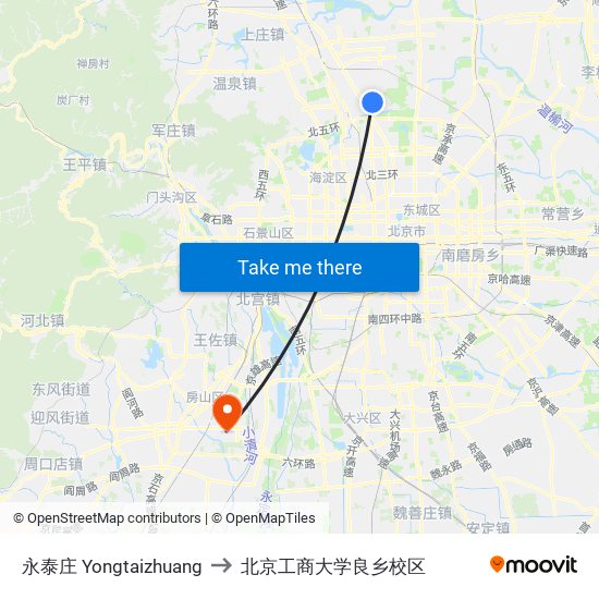 永泰庄 Yongtaizhuang to 北京工商大学良乡校区 map