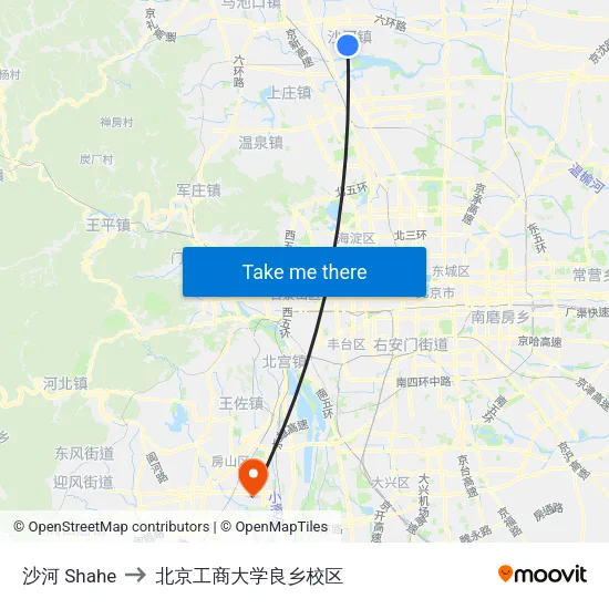 沙河 Shahe to 北京工商大学良乡校区 map