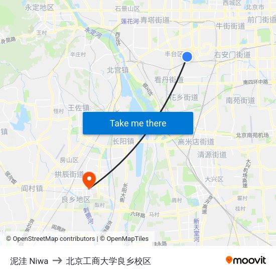 泥洼 Niwa to 北京工商大学良乡校区 map