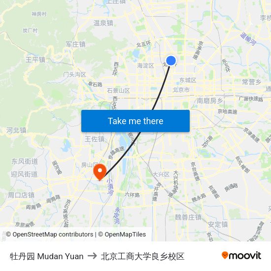牡丹园 Mudan Yuan to 北京工商大学良乡校区 map