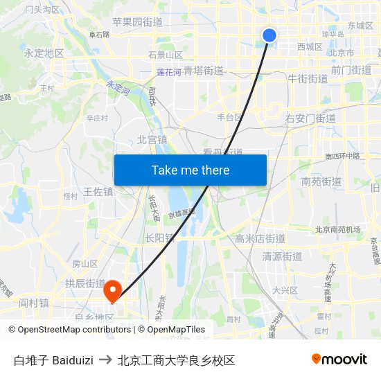 白堆子 Baiduizi to 北京工商大学良乡校区 map