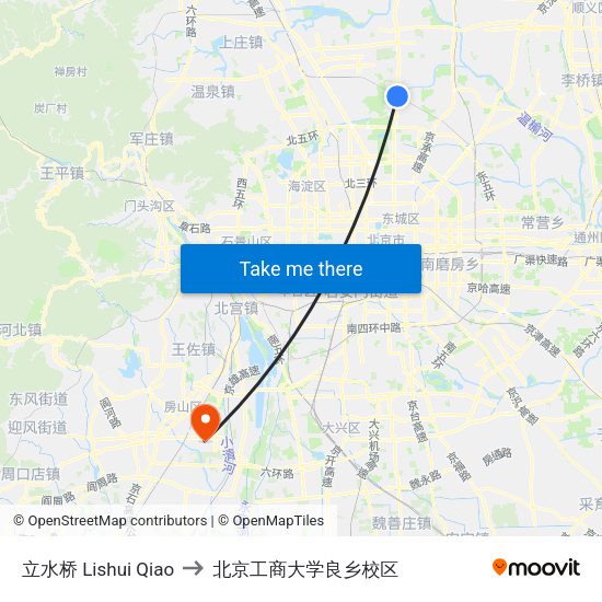 立水桥 Lishui Qiao to 北京工商大学良乡校区 map