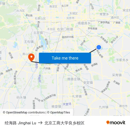 经海路 Jinghai Lu to 北京工商大学良乡校区 map