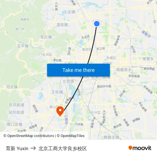 育新 Yuxin to 北京工商大学良乡校区 map