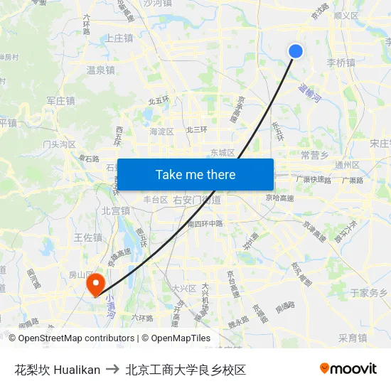 花梨坎 Hualikan to 北京工商大学良乡校区 map