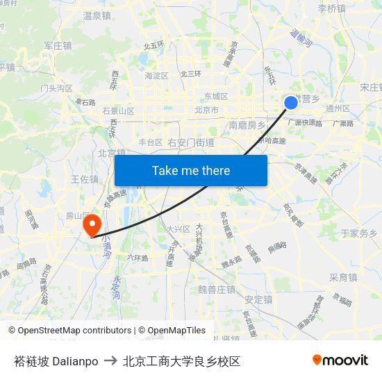褡裢坡 Dalianpo to 北京工商大学良乡校区 map