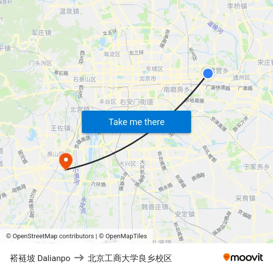 褡裢坡 Dalianpo to 北京工商大学良乡校区 map