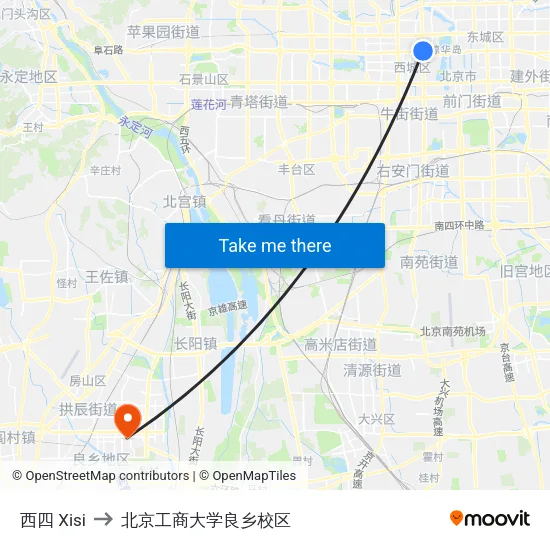 西四 Xisi to 北京工商大学良乡校区 map