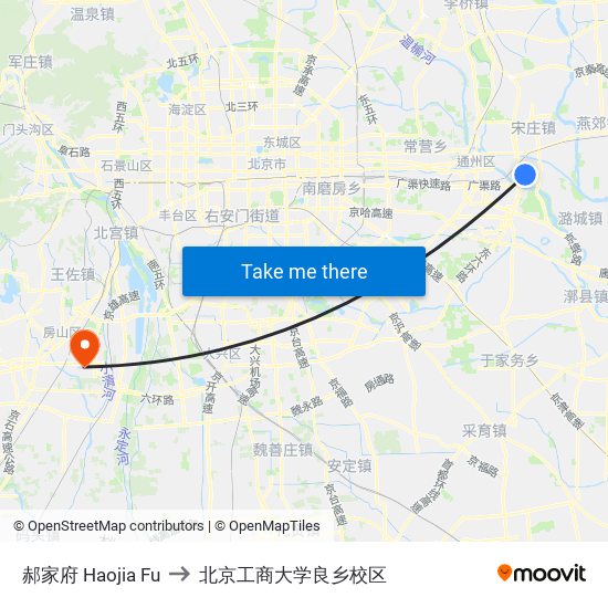 郝家府  Haojia Fu to 北京工商大学良乡校区 map