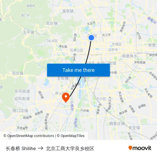 长春桥 Shilihe to 北京工商大学良乡校区 map