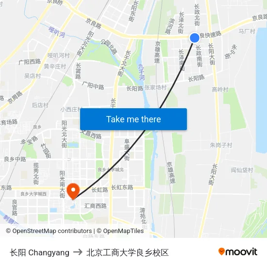 长阳 Changyang to 北京工商大学良乡校区 map