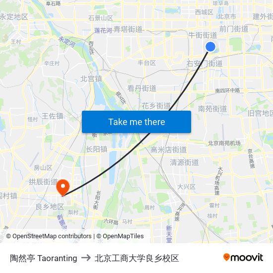 陶然亭 Taoranting to 北京工商大学良乡校区 map