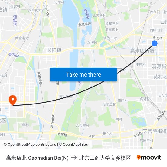 高米店北 Gaomidian Bei(N) to 北京工商大学良乡校区 map