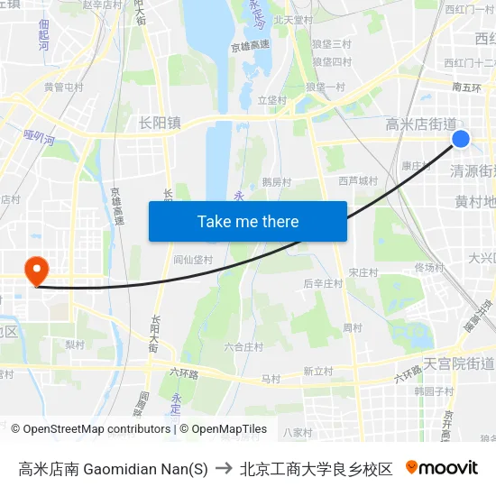 高米店南 Gaomidian Nan(S) to 北京工商大学良乡校区 map