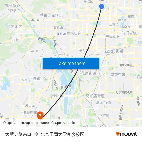 大慧寺路东口 to 北京工商大学良乡校区 map