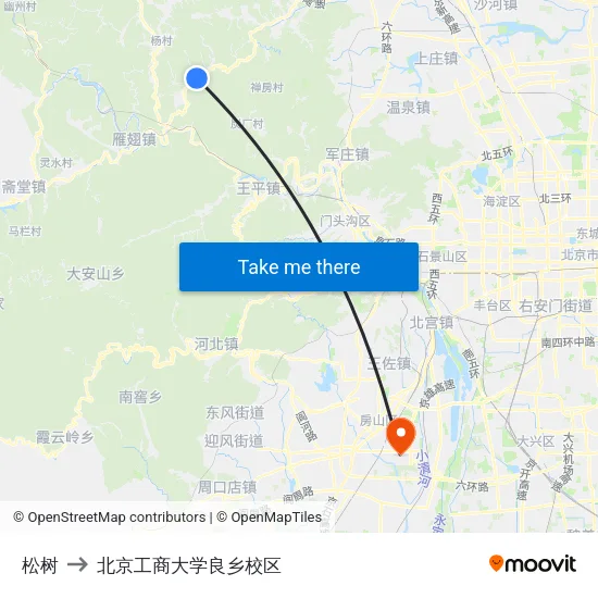 松树 to 北京工商大学良乡校区 map