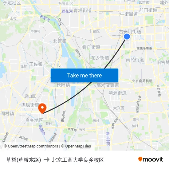草桥(草桥东路) to 北京工商大学良乡校区 map