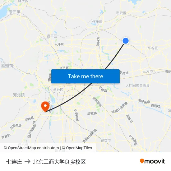 七连庄 to 北京工商大学良乡校区 map
