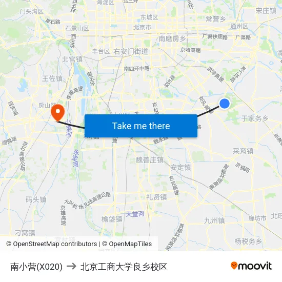 南小营(X020) to 北京工商大学良乡校区 map
