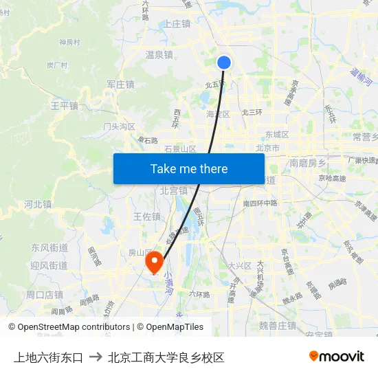 上地六街东口 to 北京工商大学良乡校区 map