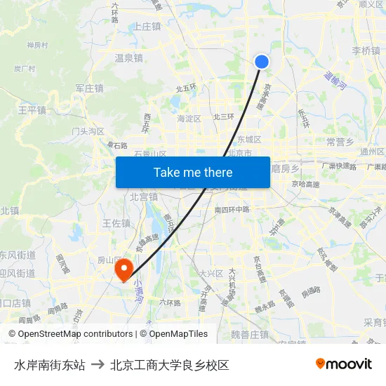 水岸南街东站 to 北京工商大学良乡校区 map