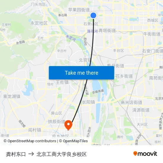 龚村东口 to 北京工商大学良乡校区 map