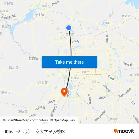 昭陵 to 北京工商大学良乡校区 map