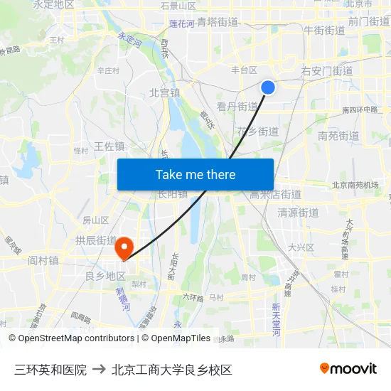 三环英和医院 to 北京工商大学良乡校区 map