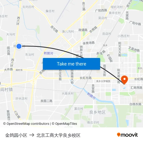 金鸽园小区 to 北京工商大学良乡校区 map