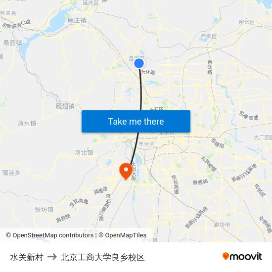 水关新村 to 北京工商大学良乡校区 map
