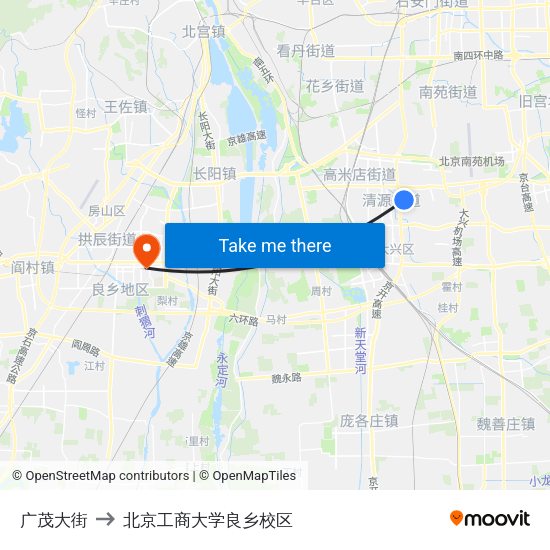广茂大街 to 北京工商大学良乡校区 map