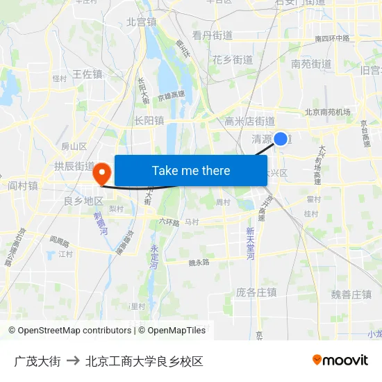 广茂大街 to 北京工商大学良乡校区 map